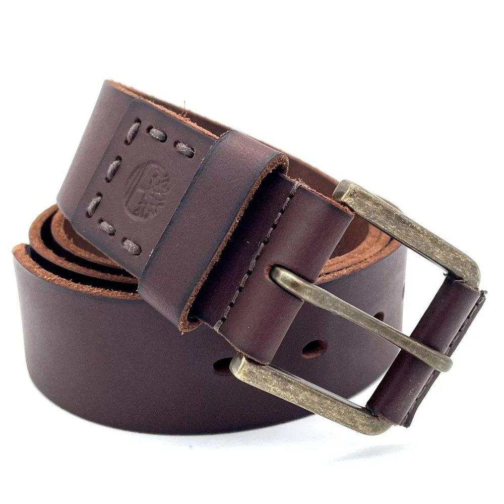 Timberland Genuine Leather Brown Belt Distressed Brass Buckle Workwear 38-42in